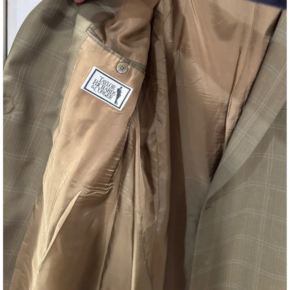 Taylor Richard's & Conger Mens Olive Herringbone Two Button Blazer ultra torto